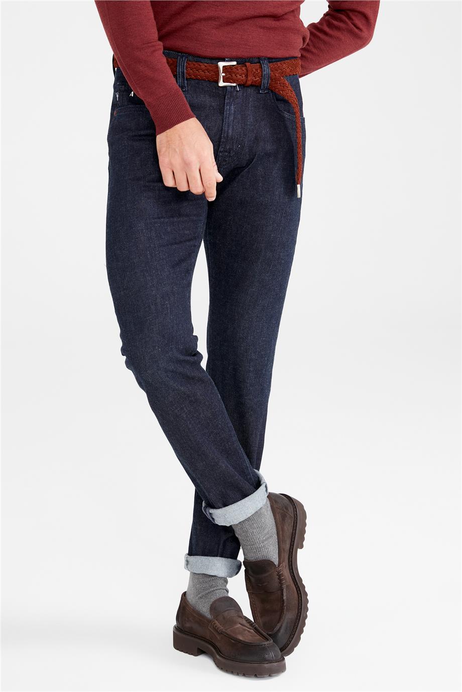 Lacivert Yün Pamuk Denim Pantolon
