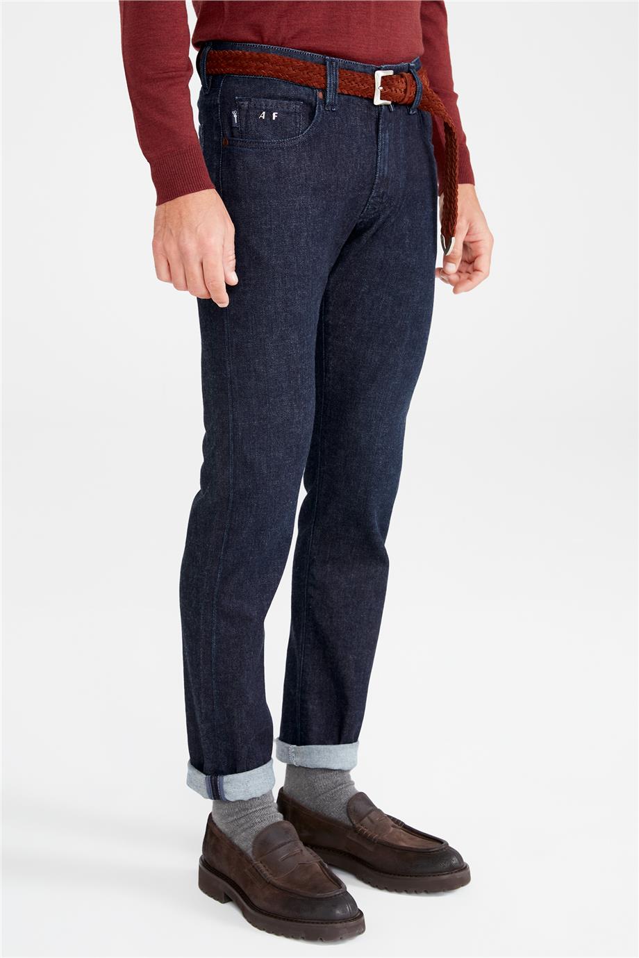 Lacivert Yün Pamuk Denim Pantolon