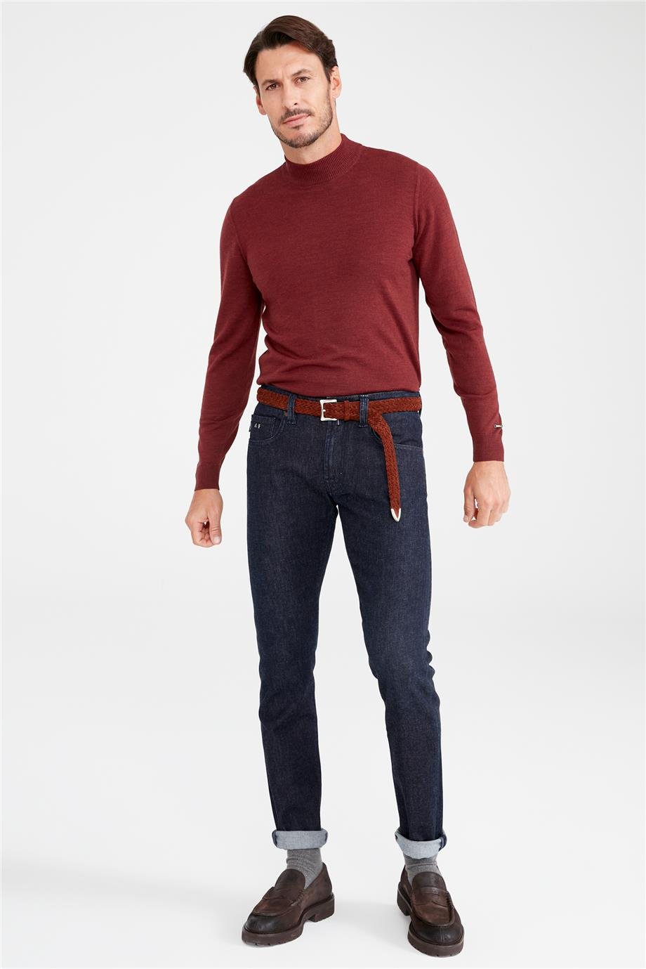 Lacivert Yün Pamuk Denim Pantolon