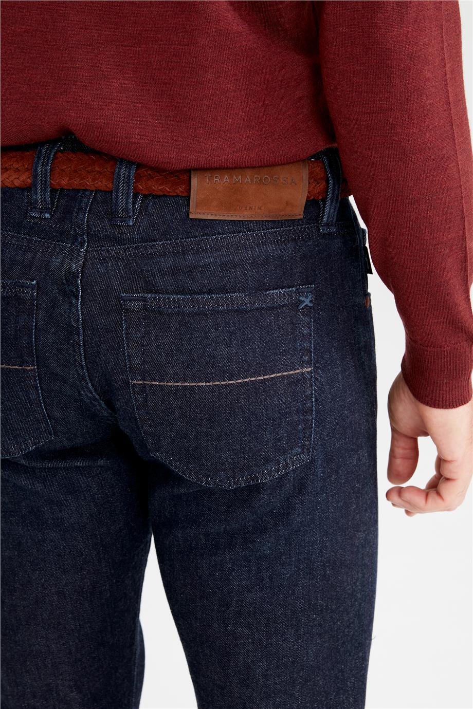 Lacivert Yün Pamuk Denim Pantolon