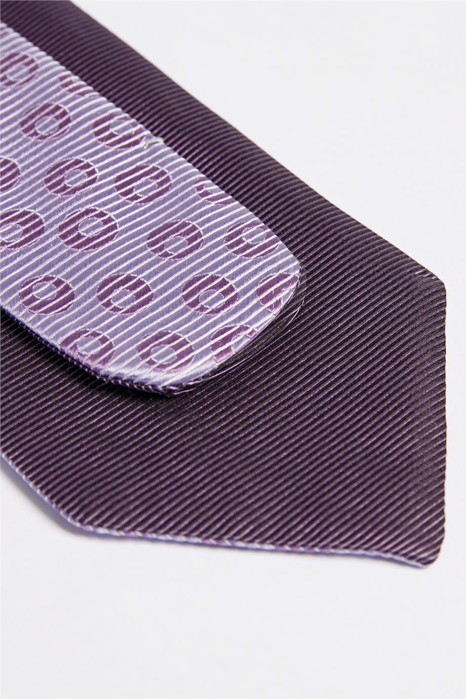 Lila Mor Çift Taraflı İpek Kravat