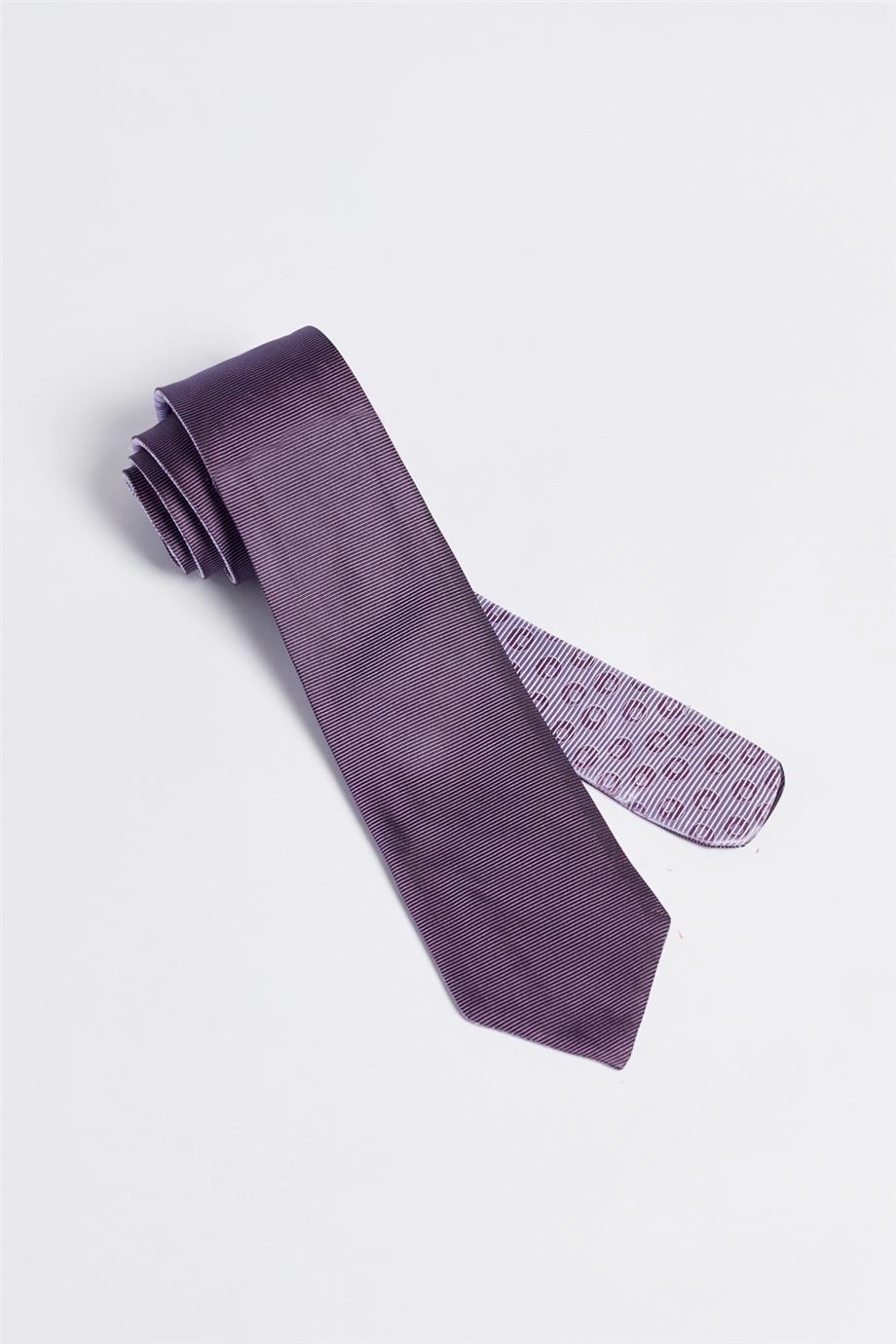 Lila Mor Çift Taraflı İpek Kravat