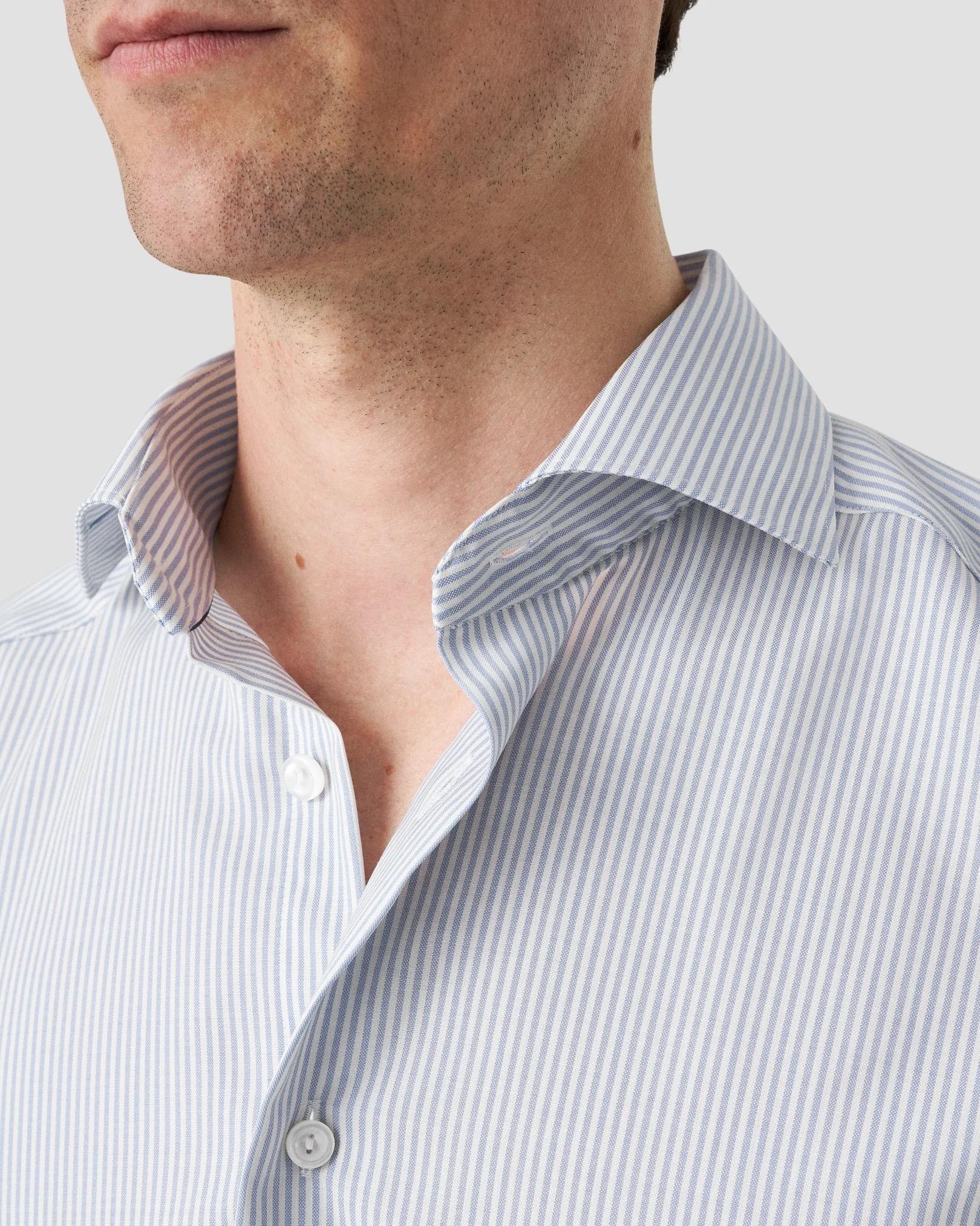 Mavi Bengal Çizgili Merino Yün Gömlek 