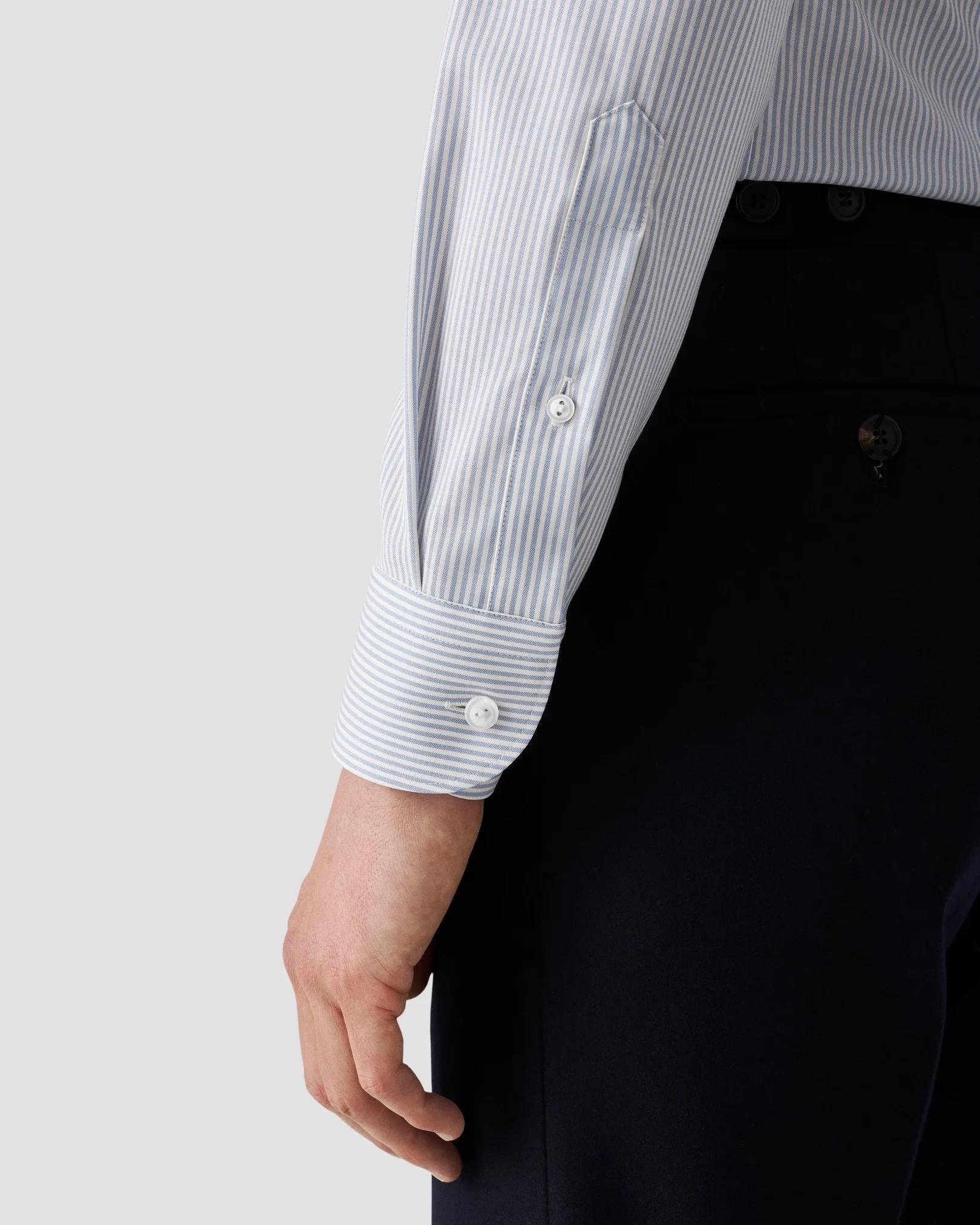 Mavi Bengal Çizgili Merino Yün Gömlek 