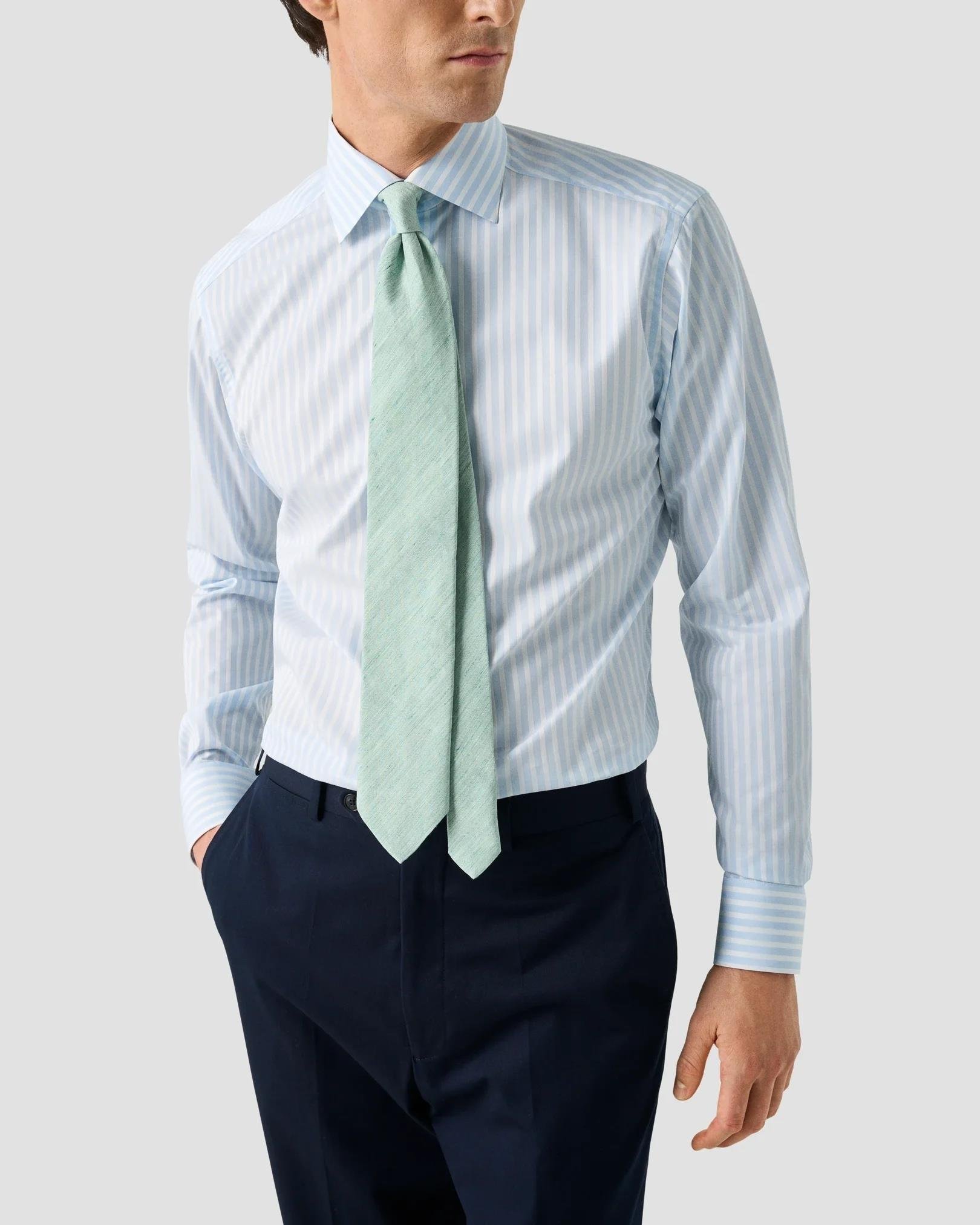 Mavi Beyaz Çizgili Elevated Pique Gömlek
