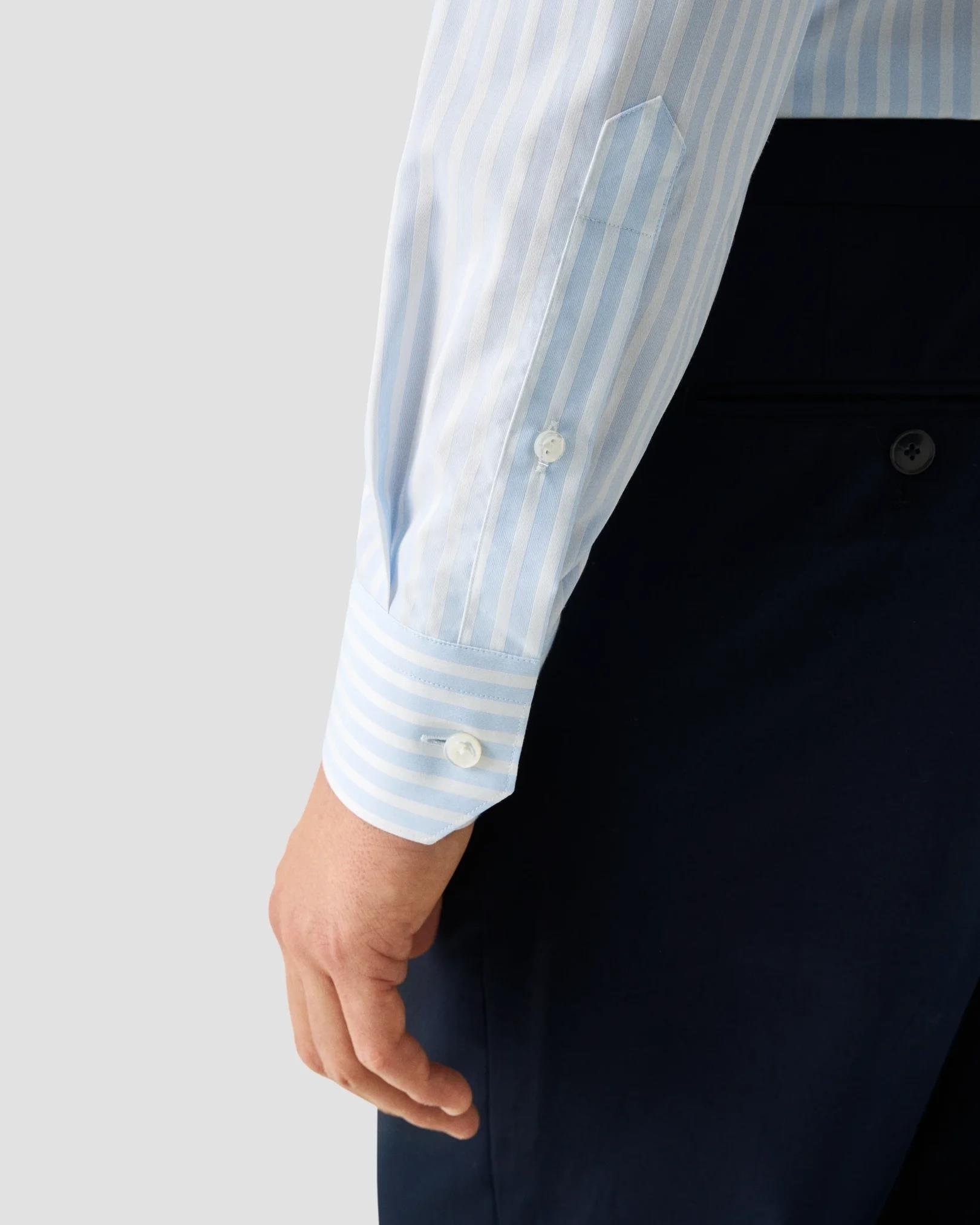 Mavi Beyaz Çizgili Elevated Pique Gömlek