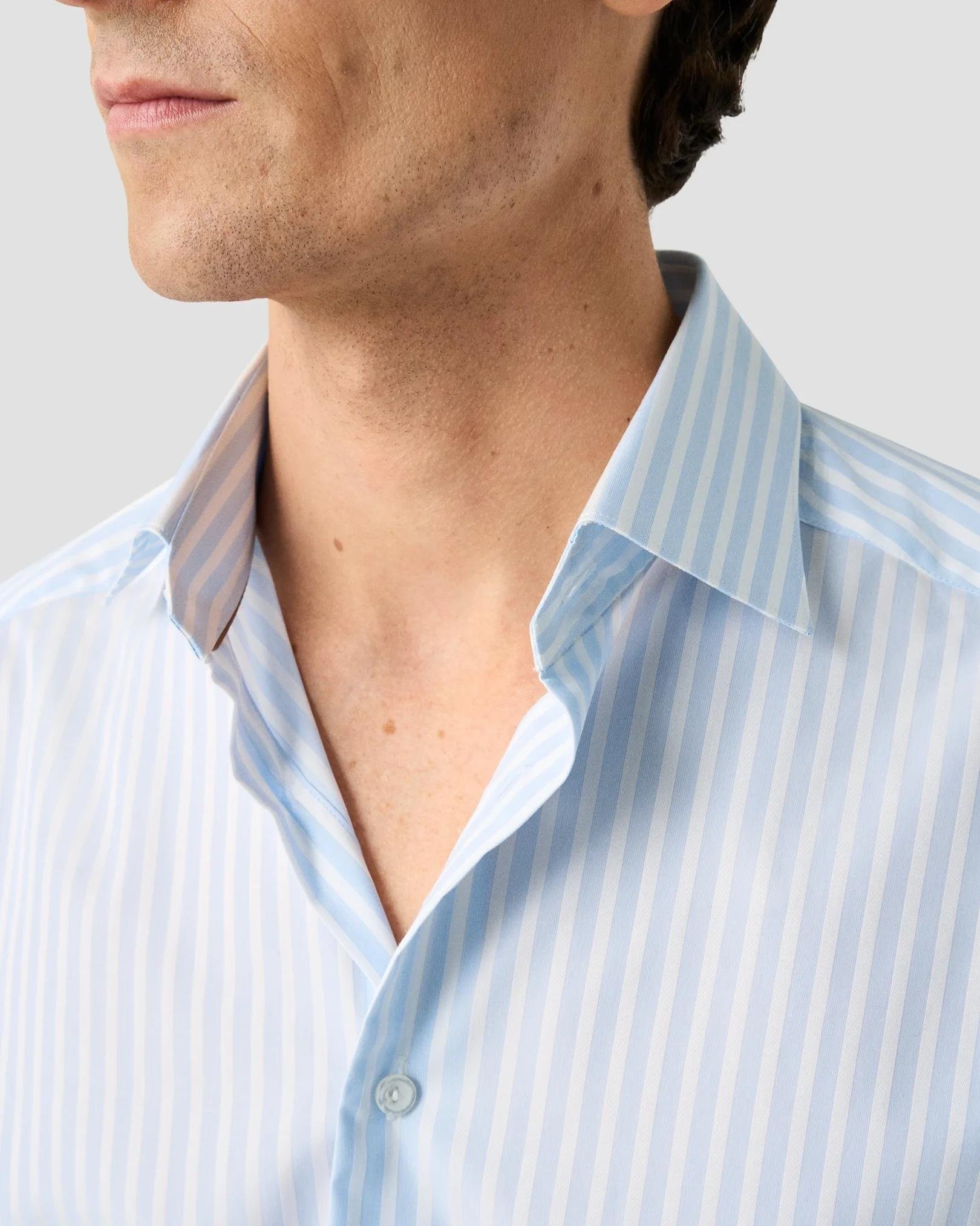 Mavi Beyaz Çizgili Elevated Pique Gömlek