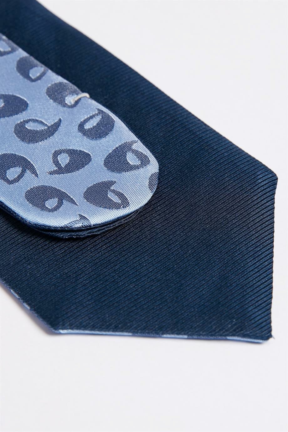 Mavi Çift Taraflı İpek Kravat