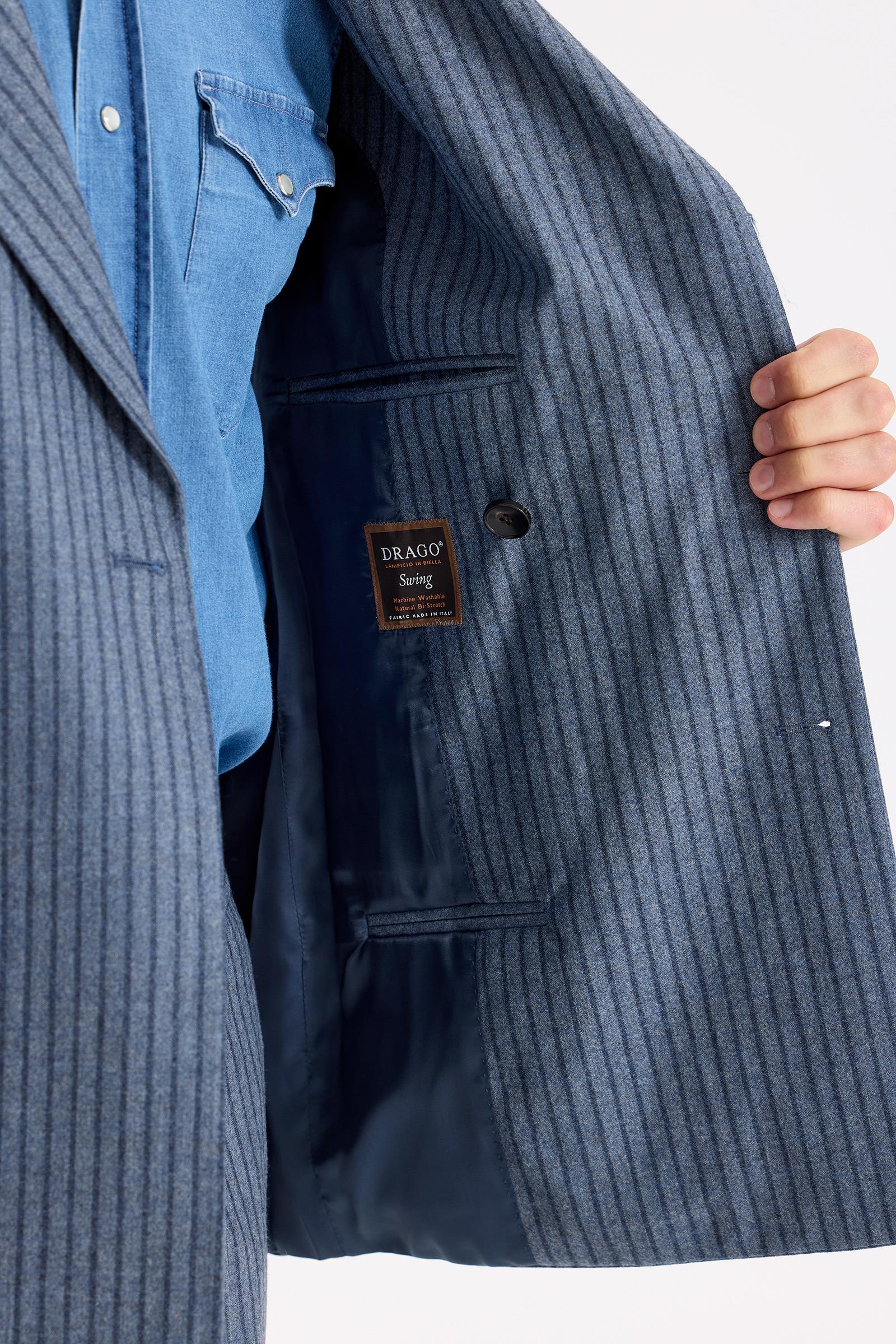 Mavi Çizgili Kruvaze Yün Takım Elbise