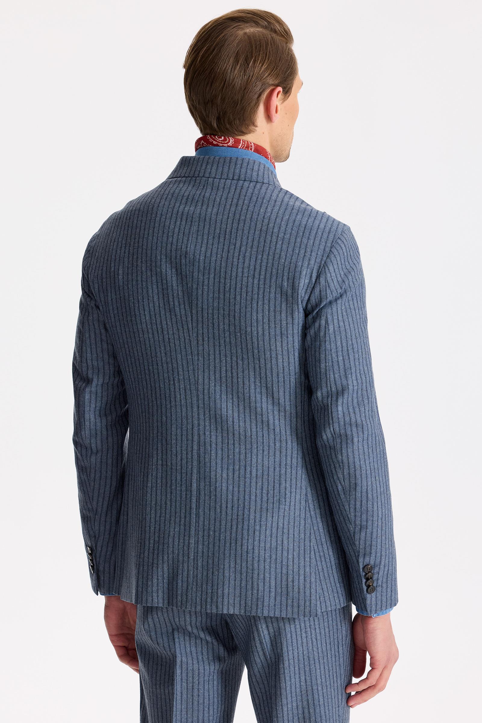 Mavi Çizgili Kruvaze Yün Takım Elbise