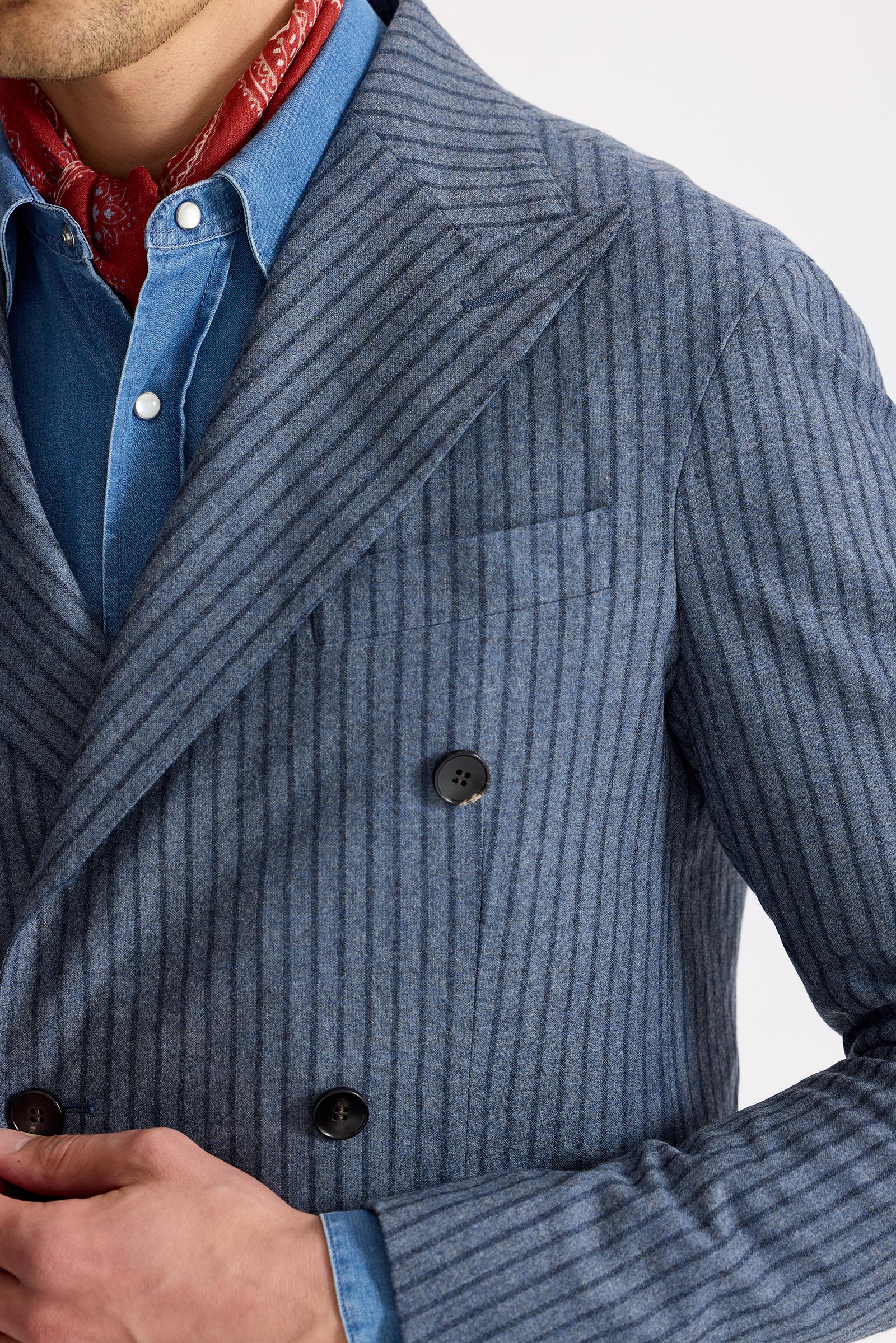 Mavi Çizgili Kruvaze Yün Takım Elbise