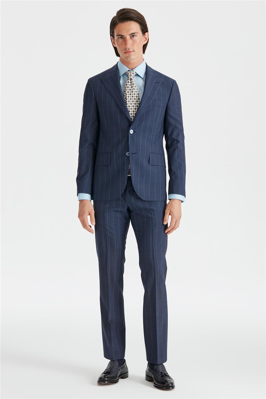 Mavi Çizgili Yün Takım Elbise