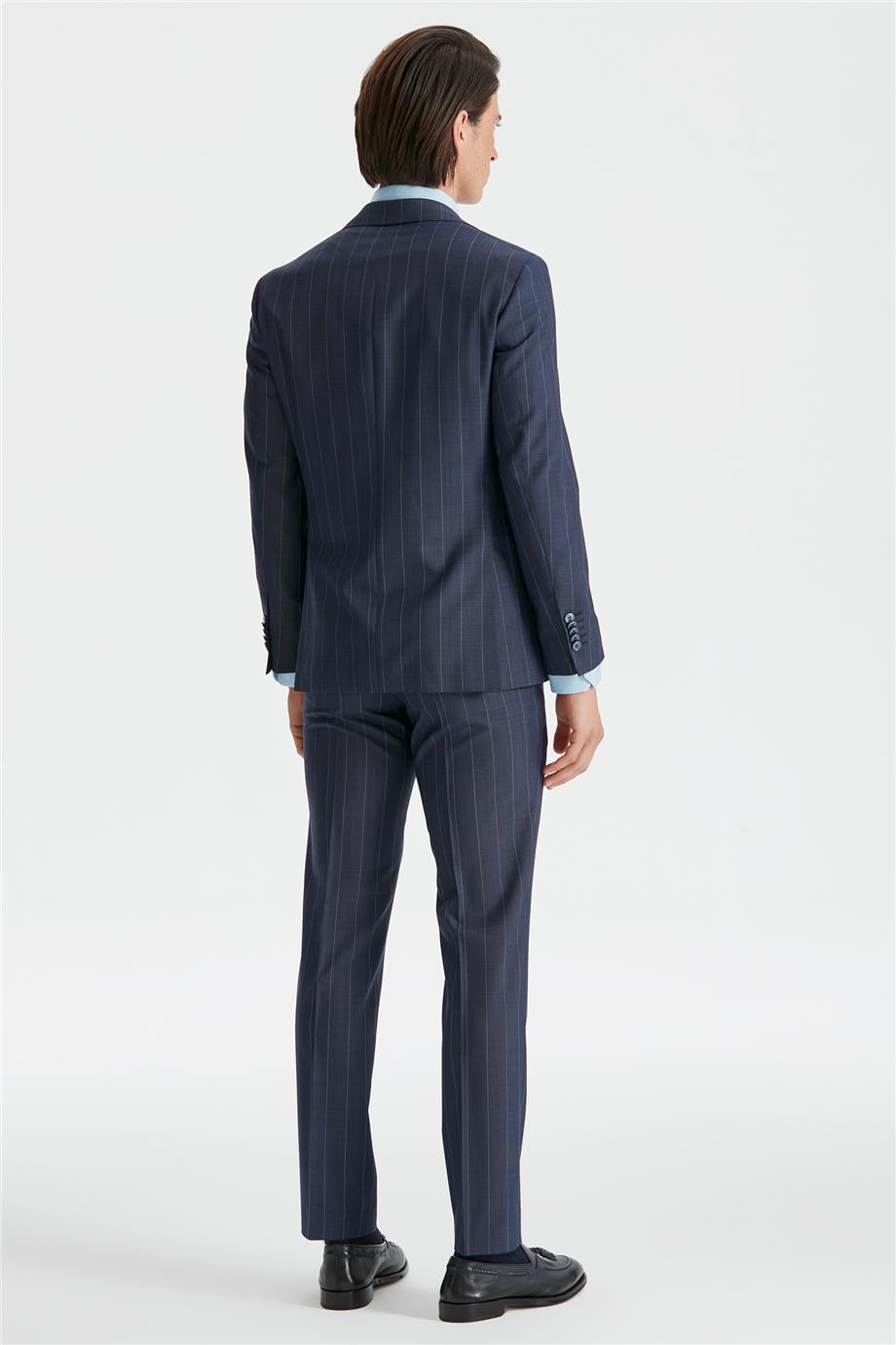 Mavi Çizgili Yün Takım Elbise