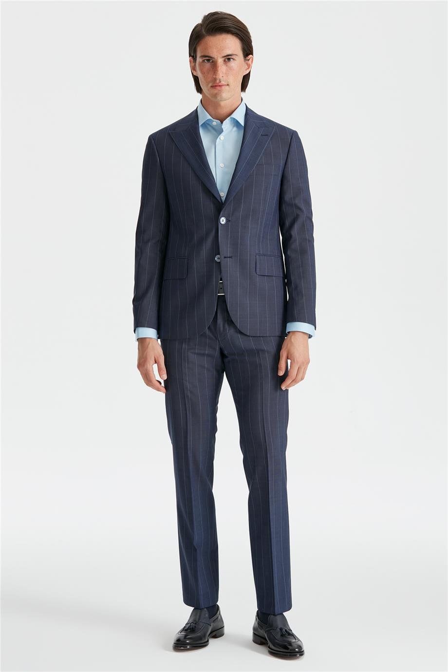 Mavi Çizgili Yün Takım Elbise