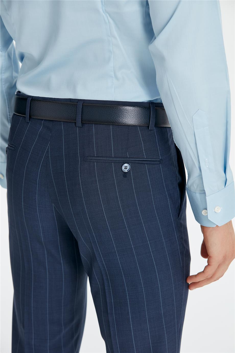 Mavi Çizgili Yün Takım Elbise