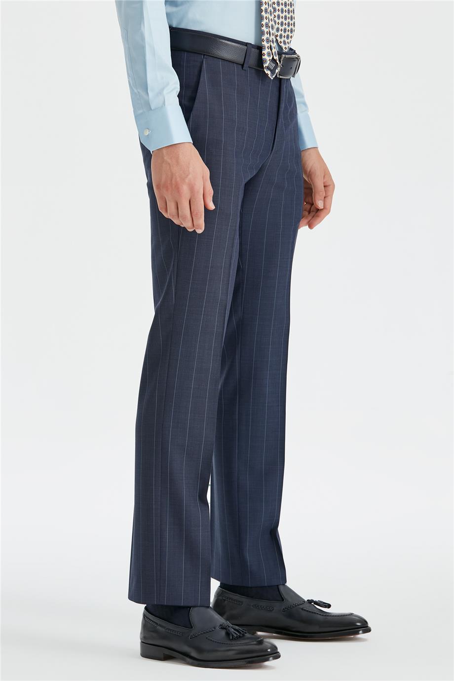 Mavi Çizgili Yün Takım Elbise