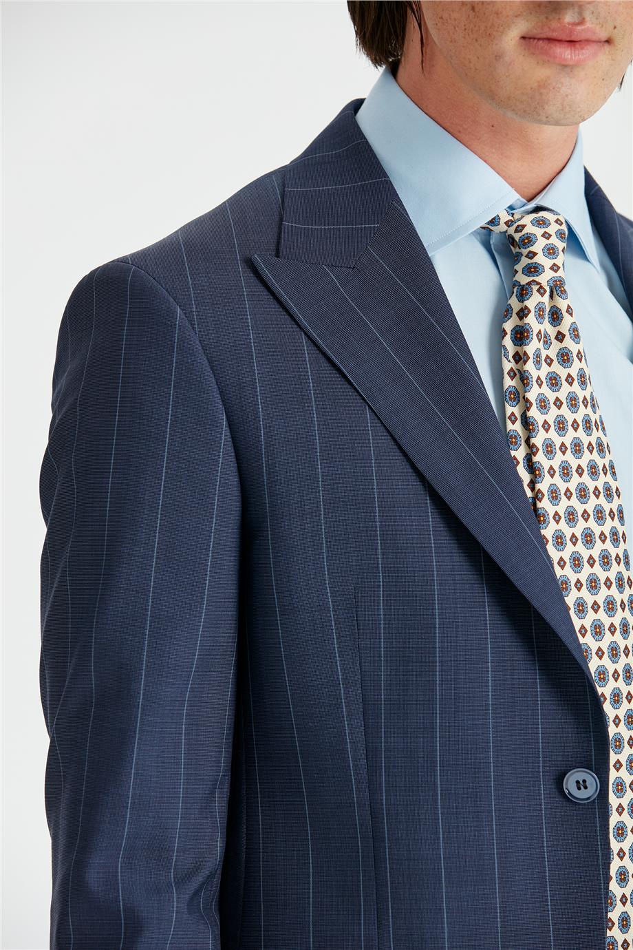 Mavi Çizgili Yün Takım Elbise