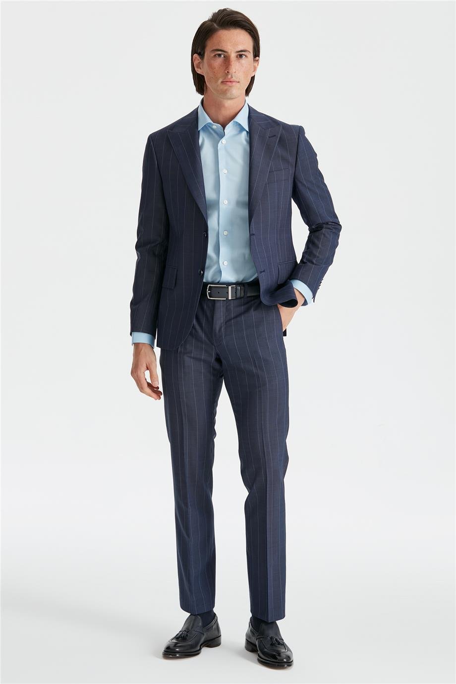 Mavi Çizgili Yün Takım Elbise