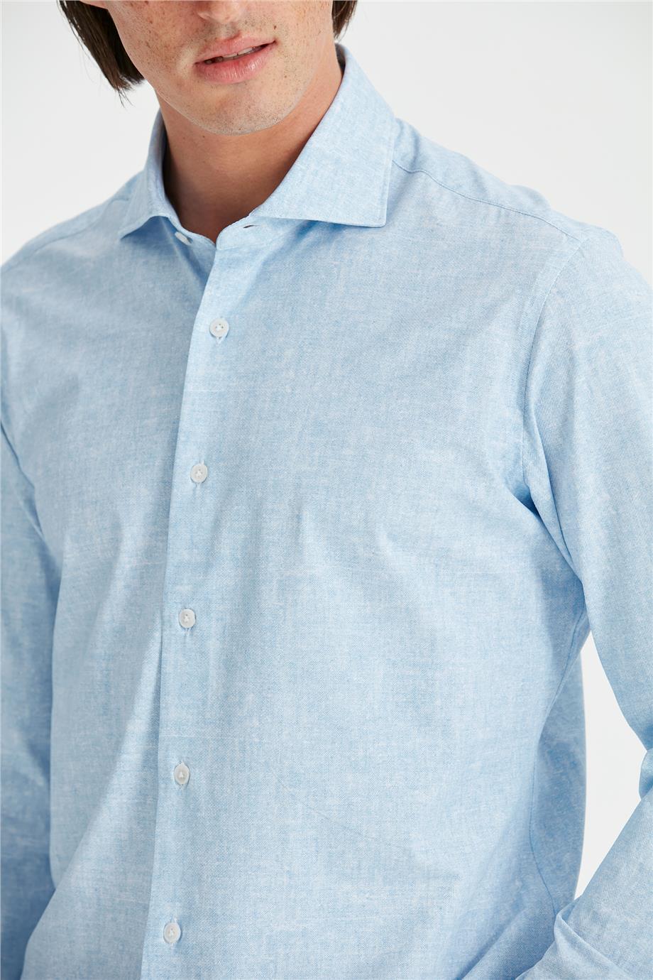 Mavi Desenli Teknik Kumaş Gömlek