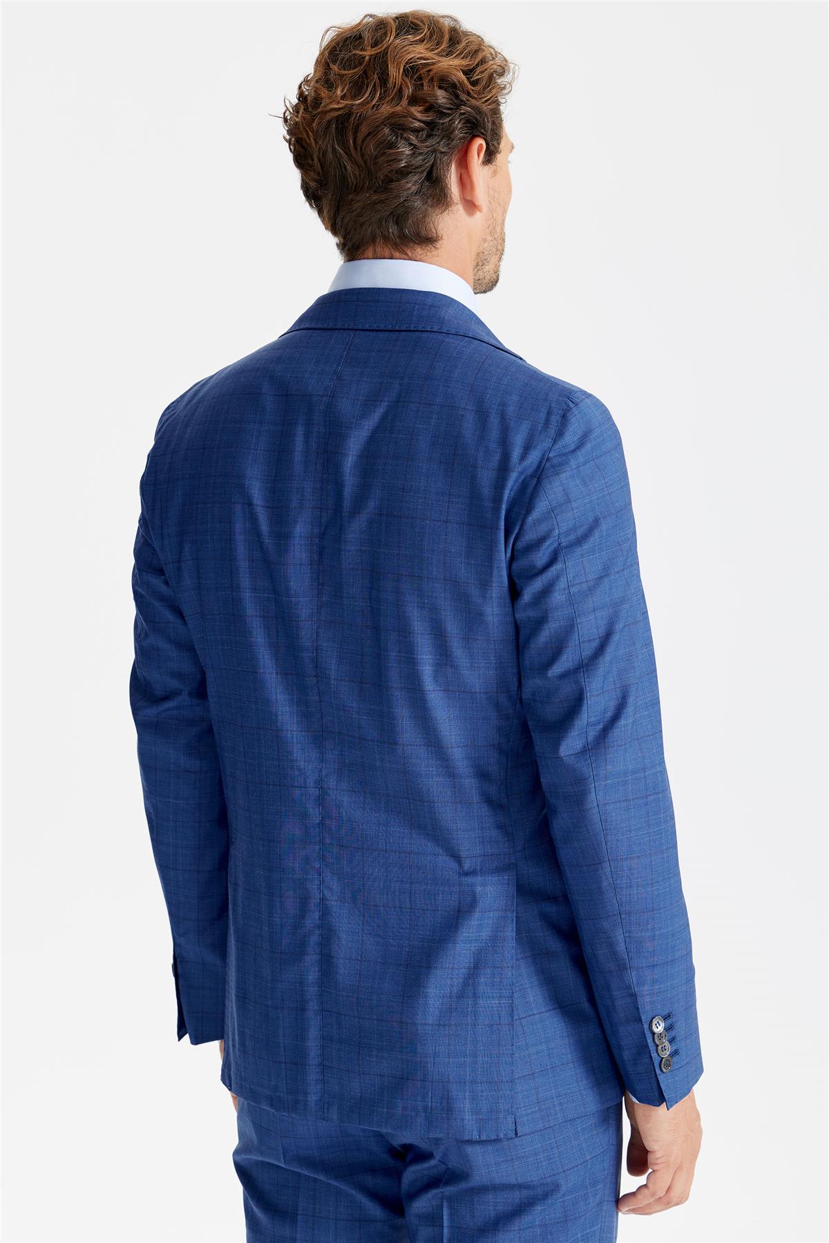 Mavi Ekoseli Yün Takım Elbise