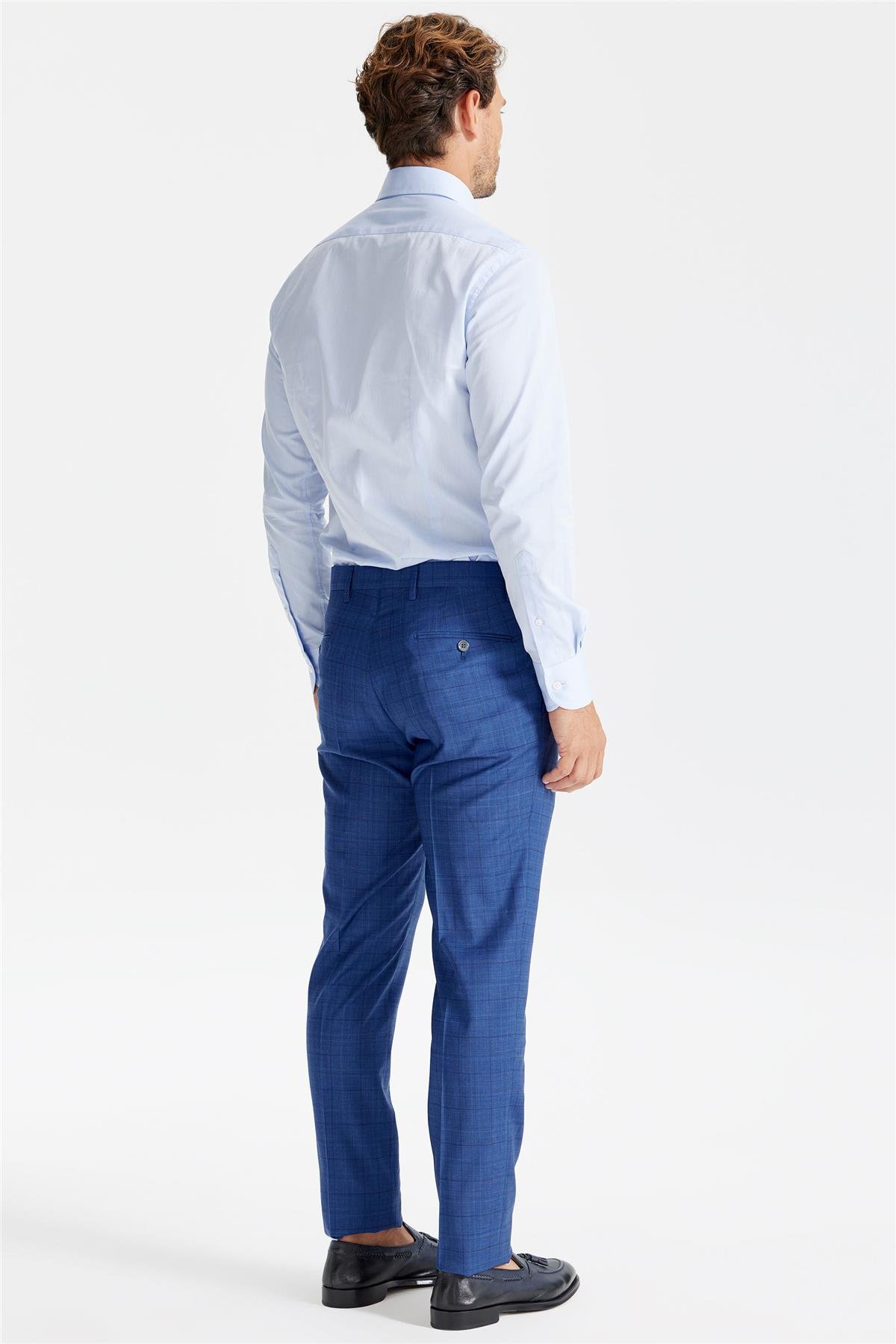 Mavi Ekoseli Yün Takım Elbise