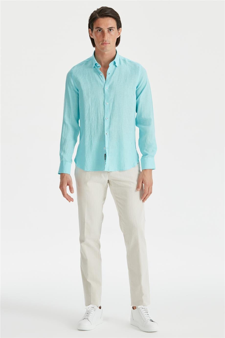 Mavi Erkek Keten Gömlek