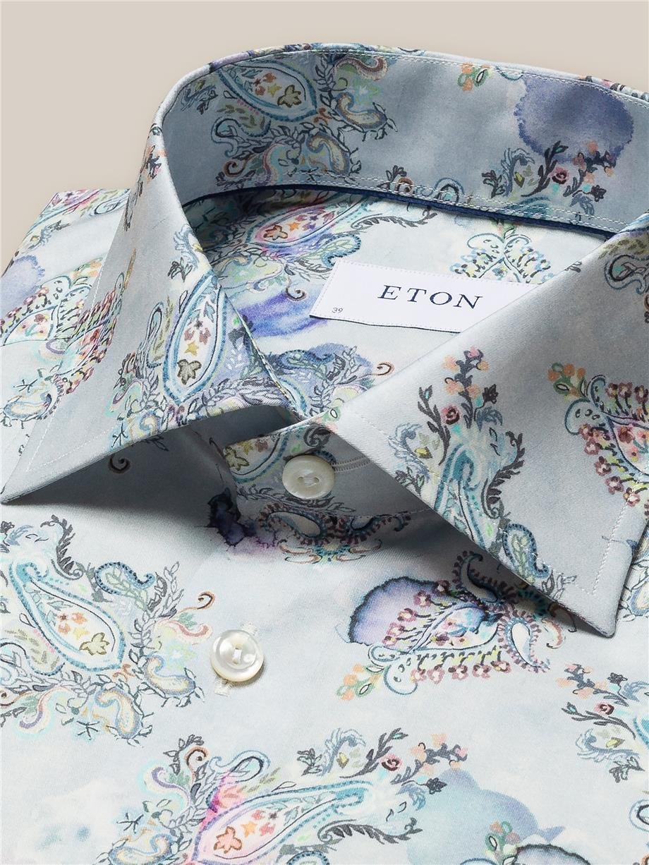 Mavi Gradyan Şal Desenli Pamuk Gömlek