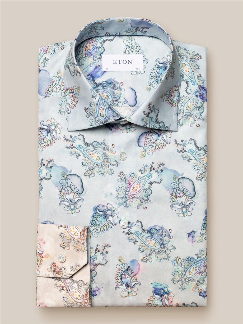 Mavi Gradyan Şal Desenli Pamuk Gömlek