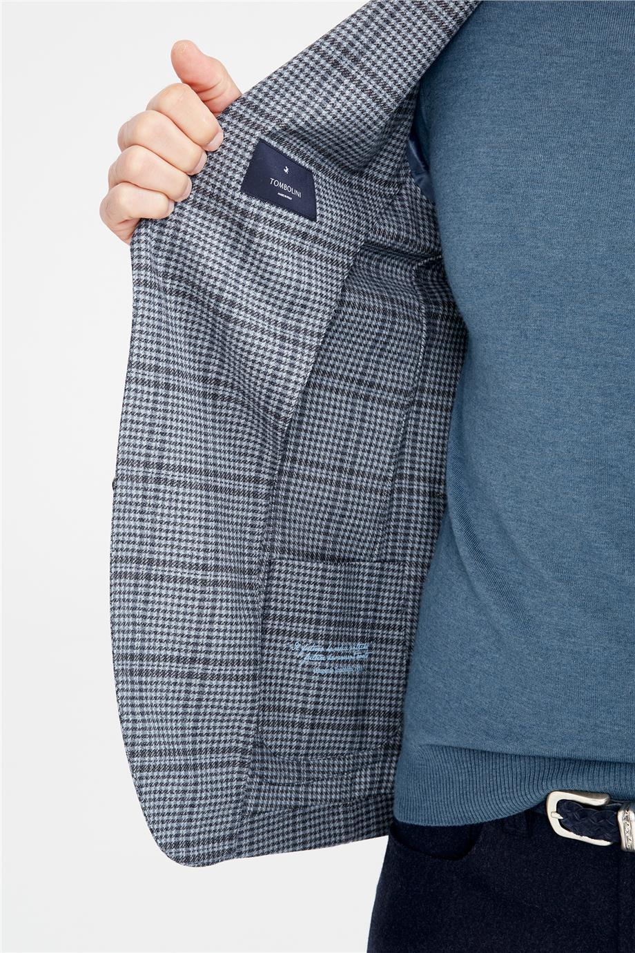 Mavi Kareli Yün Ceket