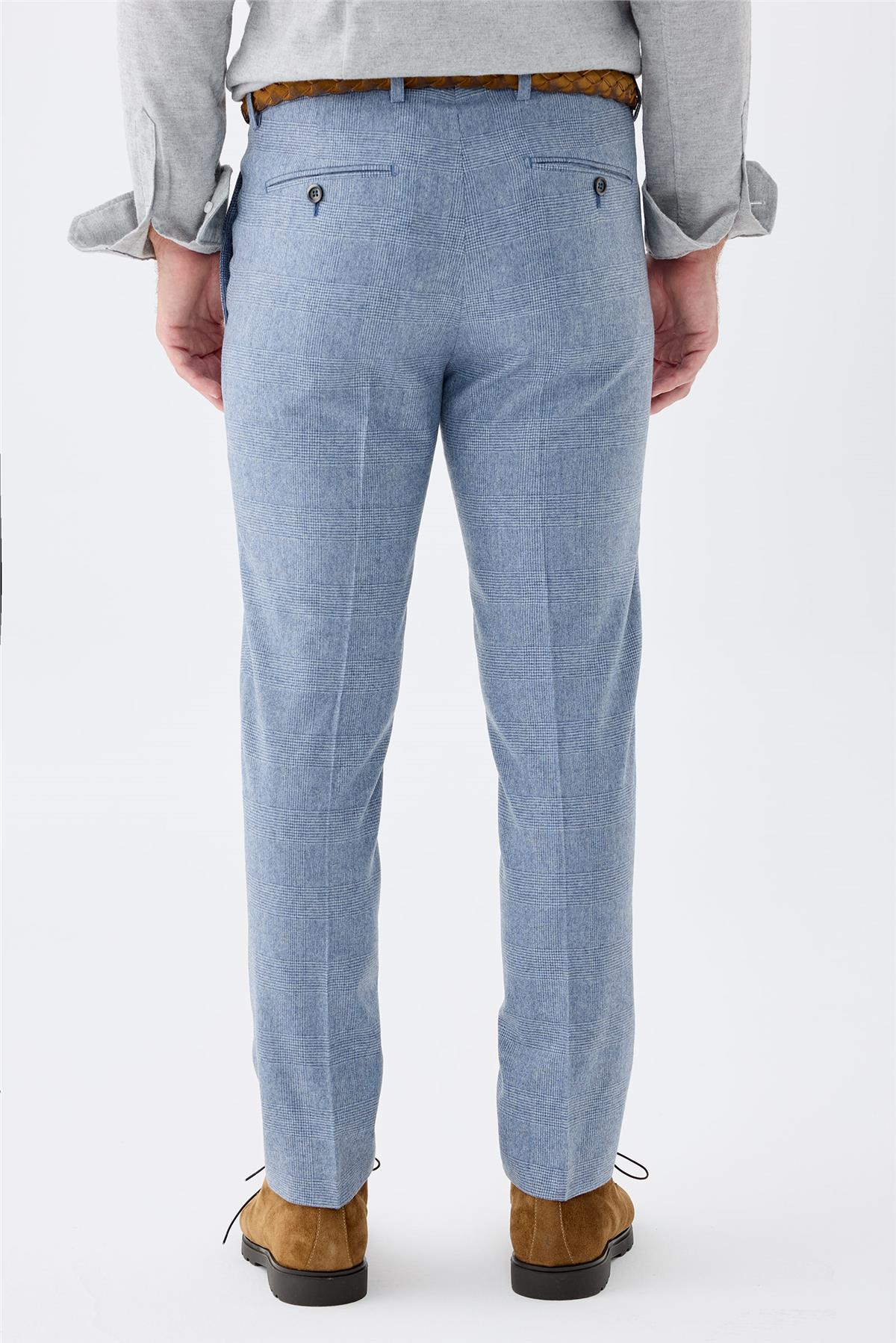 Mavi Kareli Yün Takım Elbise