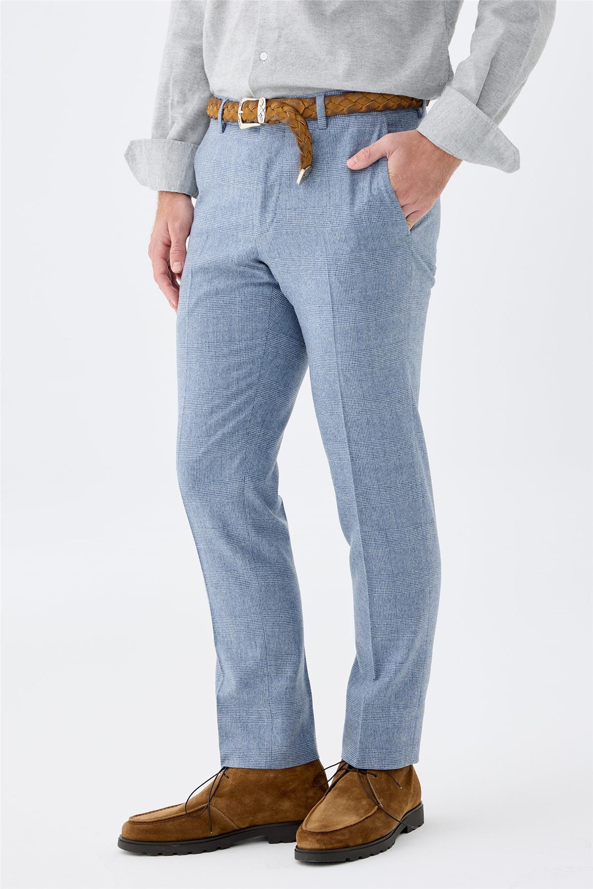 Mavi Kareli Yün Takım Elbise