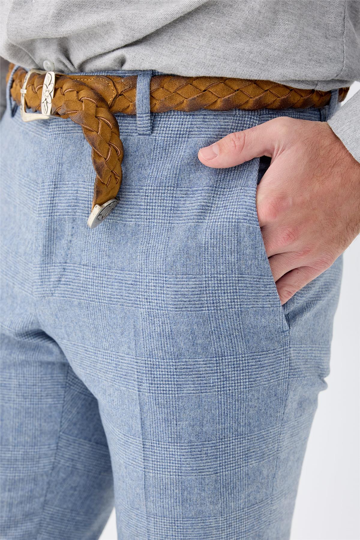 Mavi Kareli Yün Takım Elbise