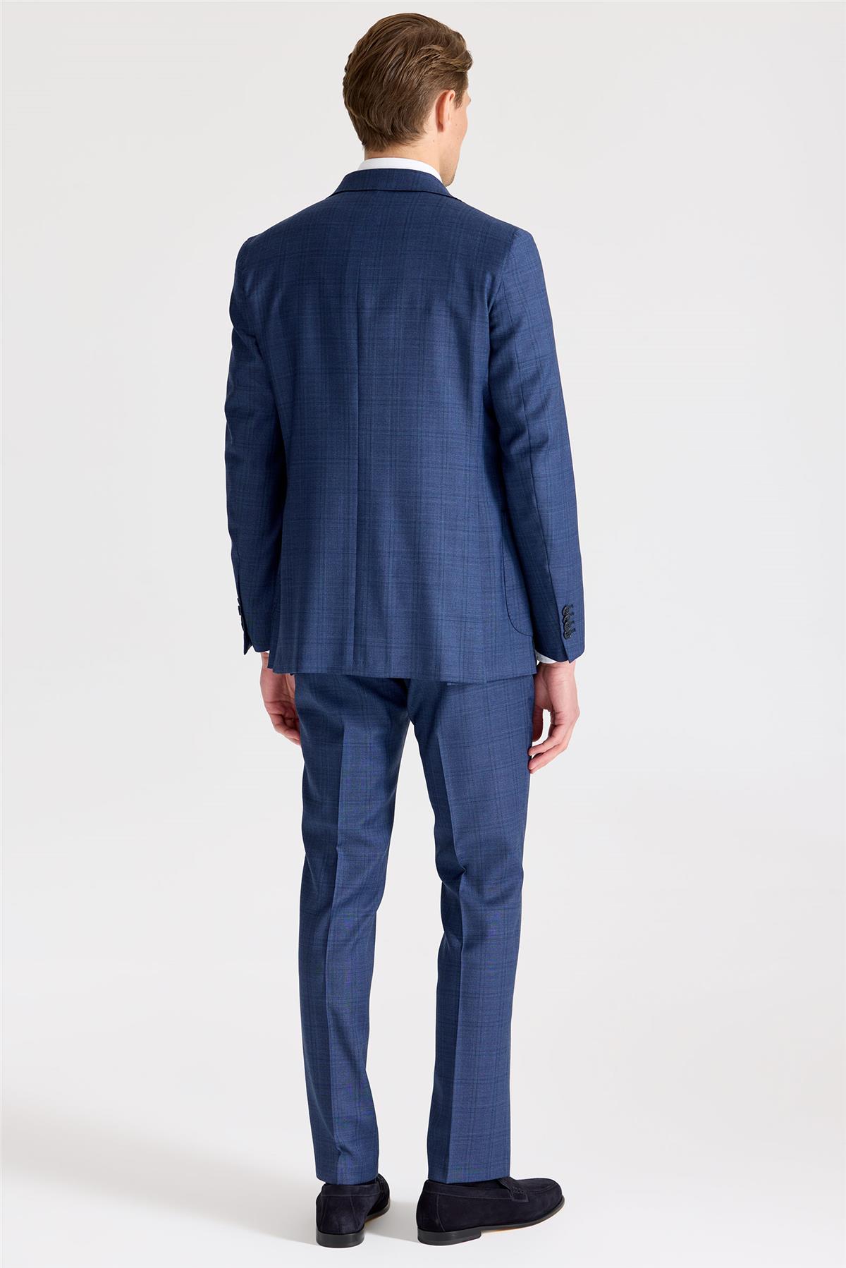 Mavi Kareli Yün Takım Elbise