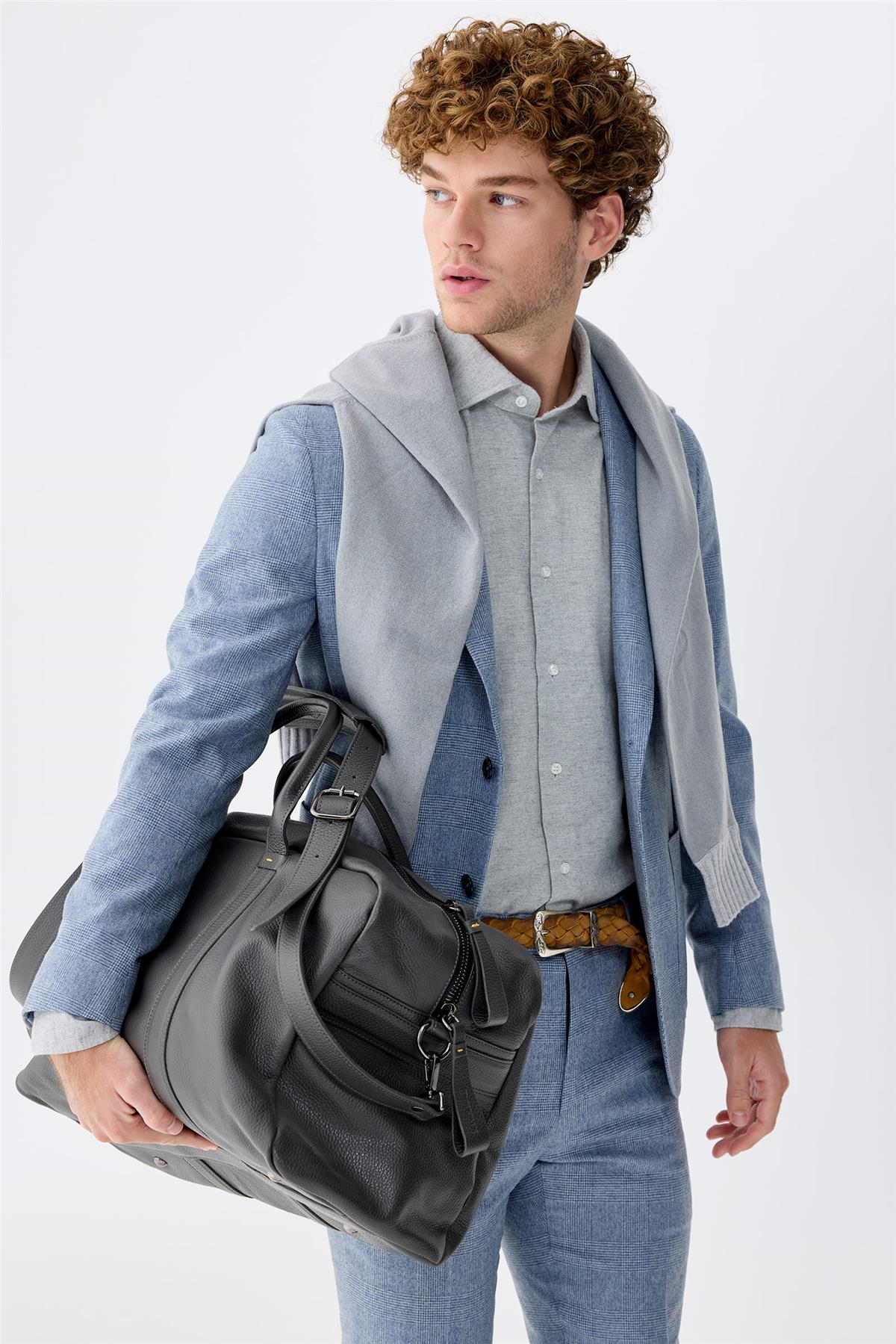 Mavi Kareli Yün Takım Elbise