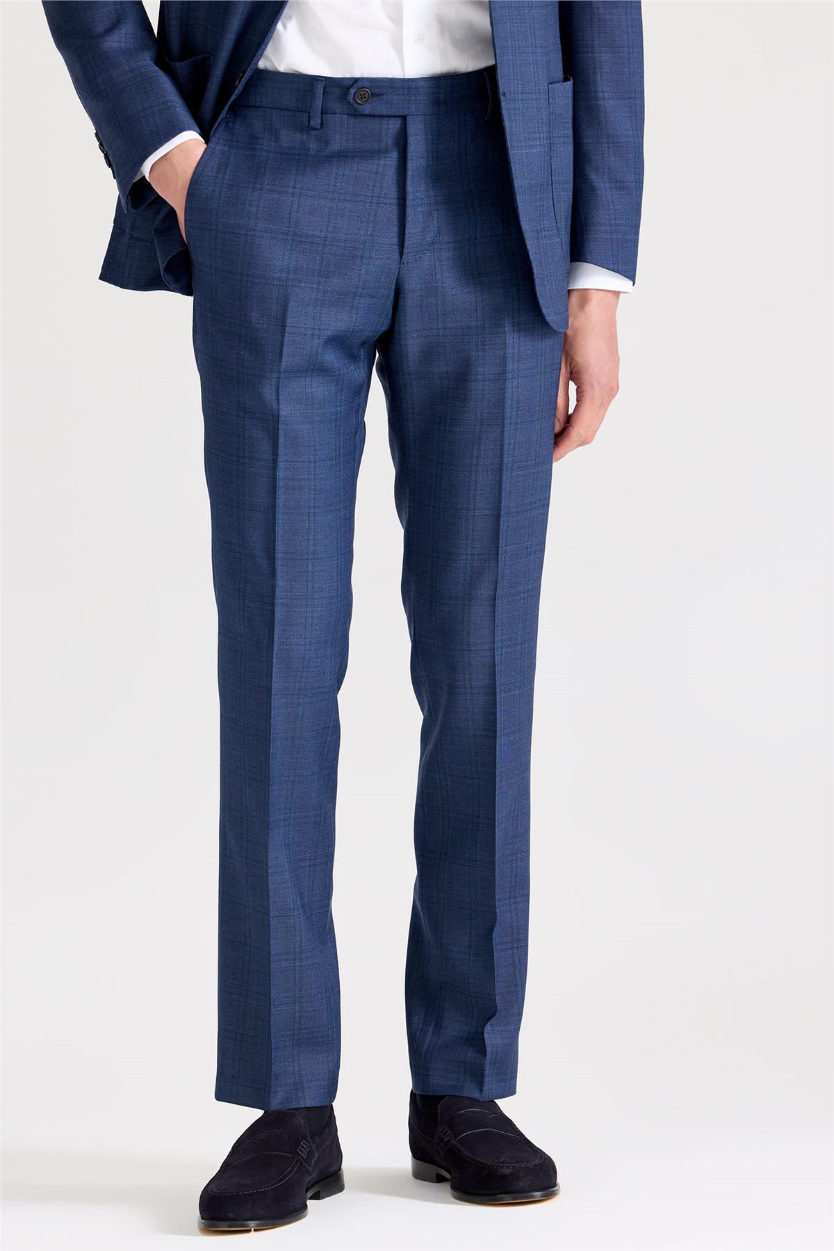 Mavi Kareli Yün Takım Elbise