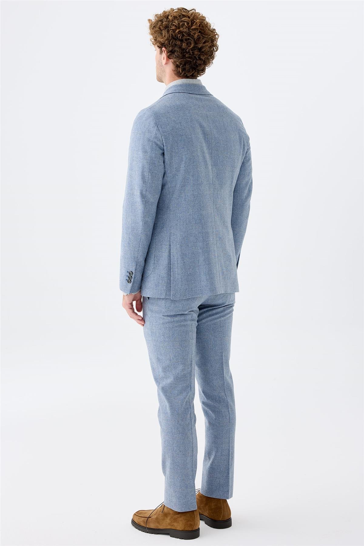 Mavi Kareli Yün Takım Elbise