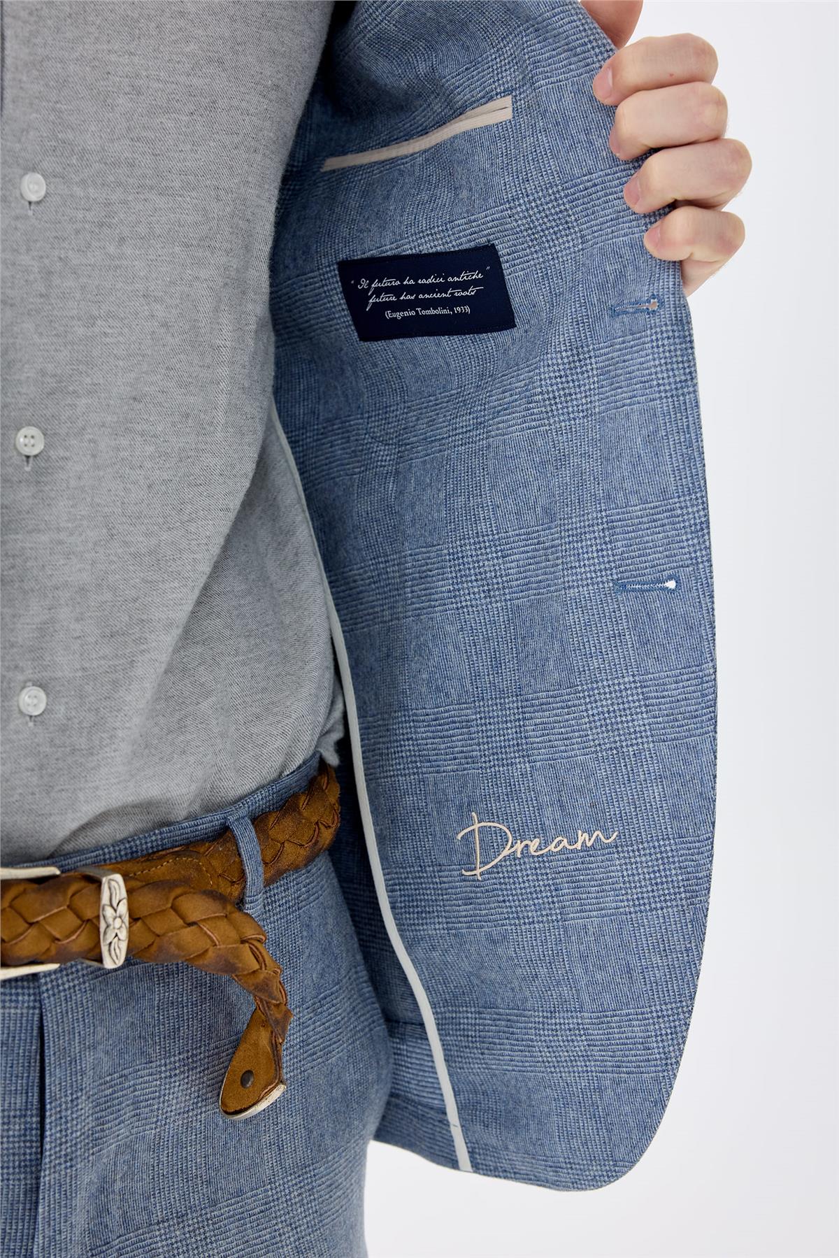 Mavi Kareli Yün Takım Elbise