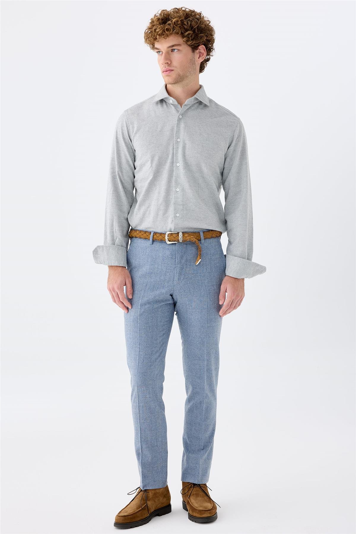 Mavi Kareli Yün Takım Elbise