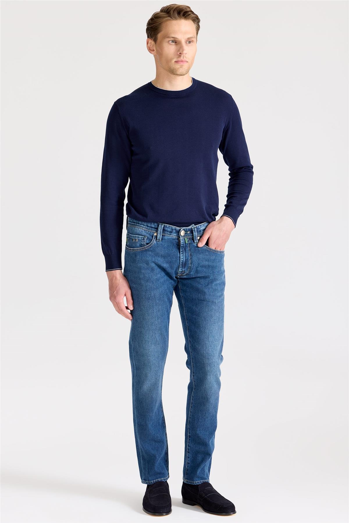 Mavi Kaşmirli Denim Pantolon