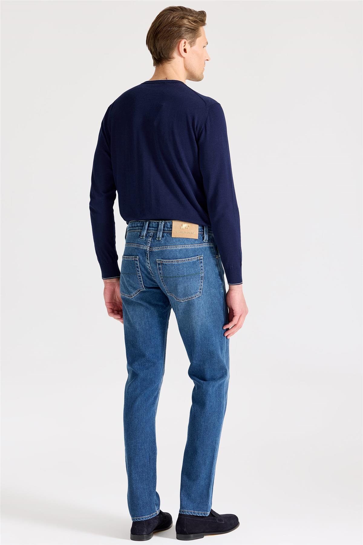 Mavi Kaşmirli Denim Pantolon