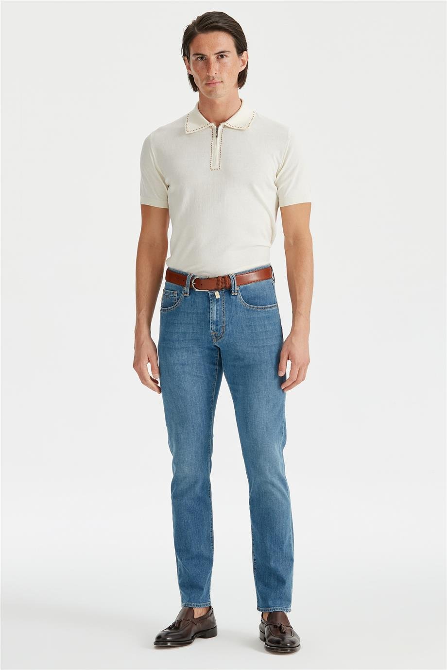 Mavi Keten Karışımlı Denim Pantolon