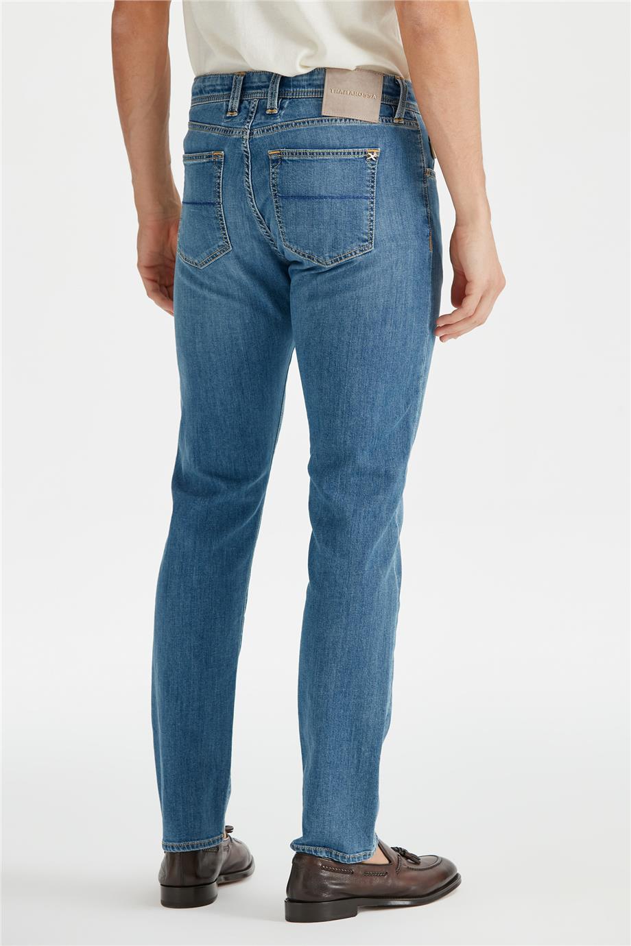 Mavi Keten Karışımlı Denim Pantolon