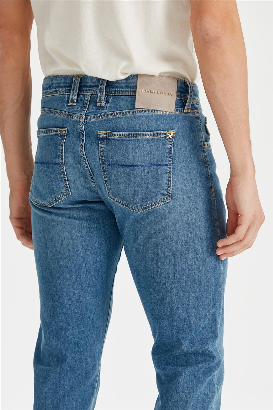 Mavi Keten Karışımlı Denim Pantolon