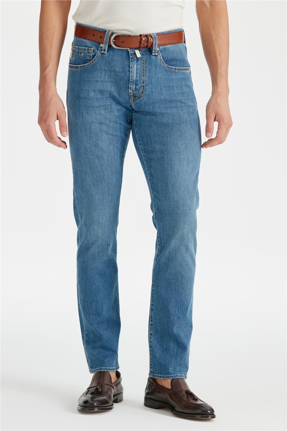 Mavi Keten Karışımlı Denim Pantolon