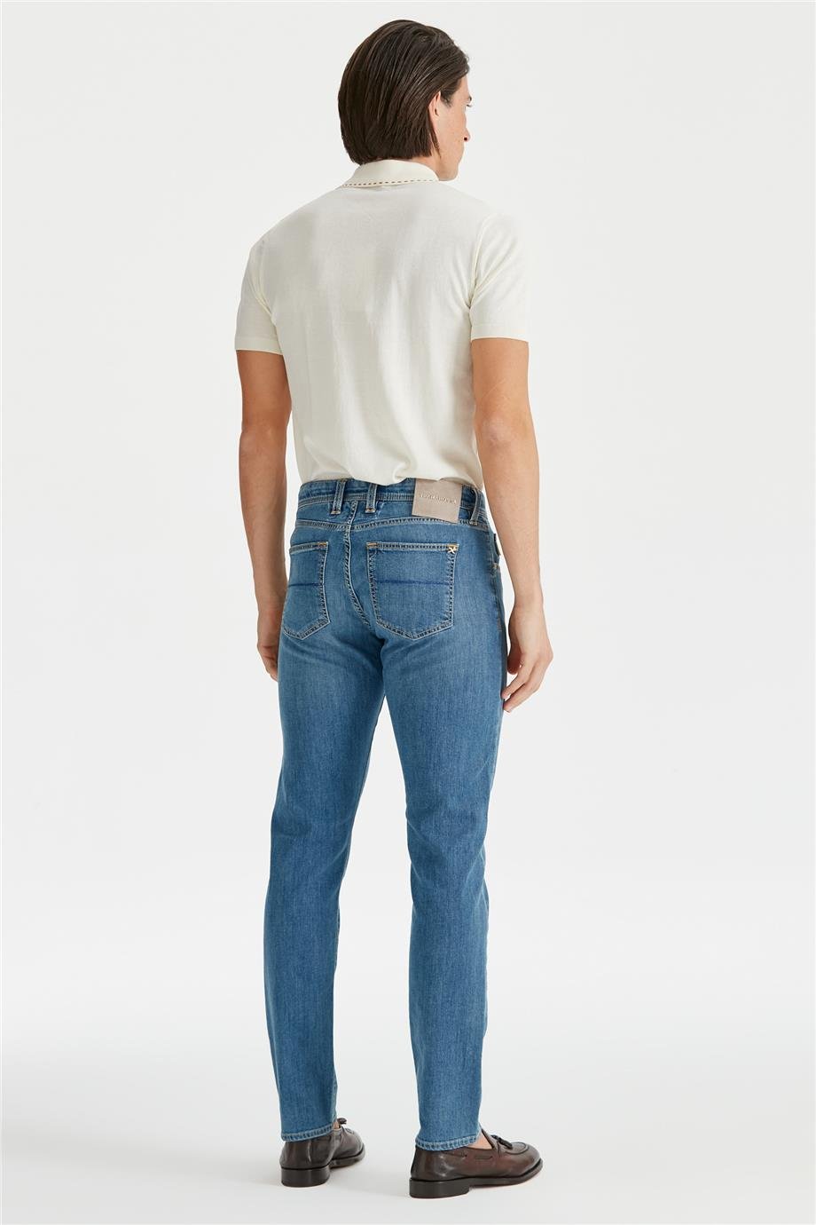 Mavi Keten Karışımlı Denim Pantolon