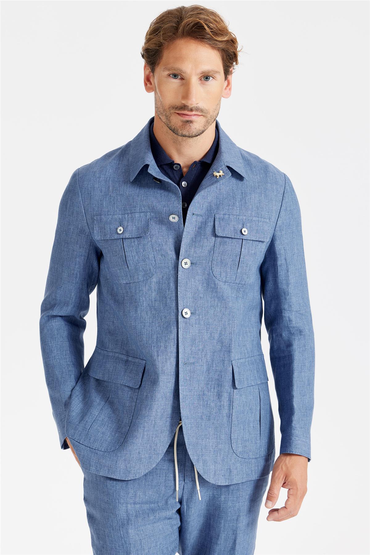 Mavi Keten Safari Ceket