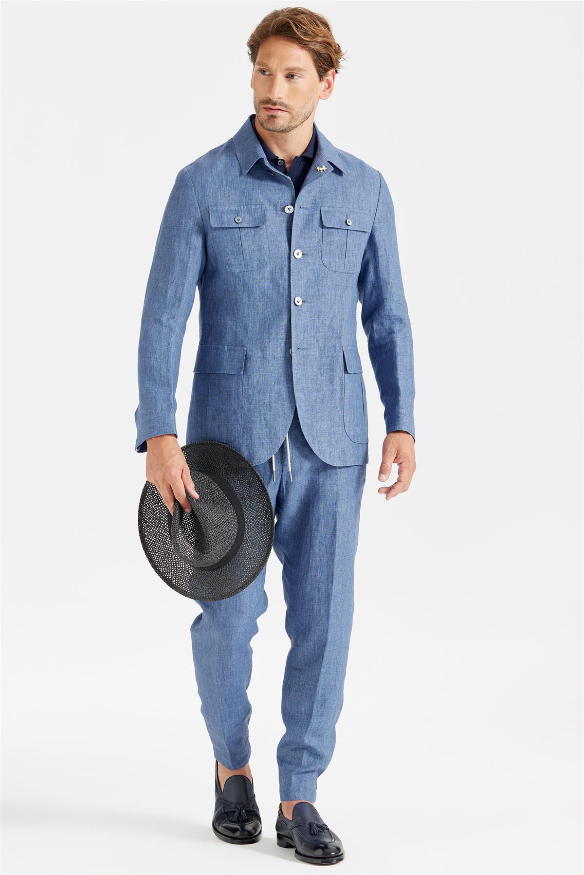 Mavi Keten Safari Ceket