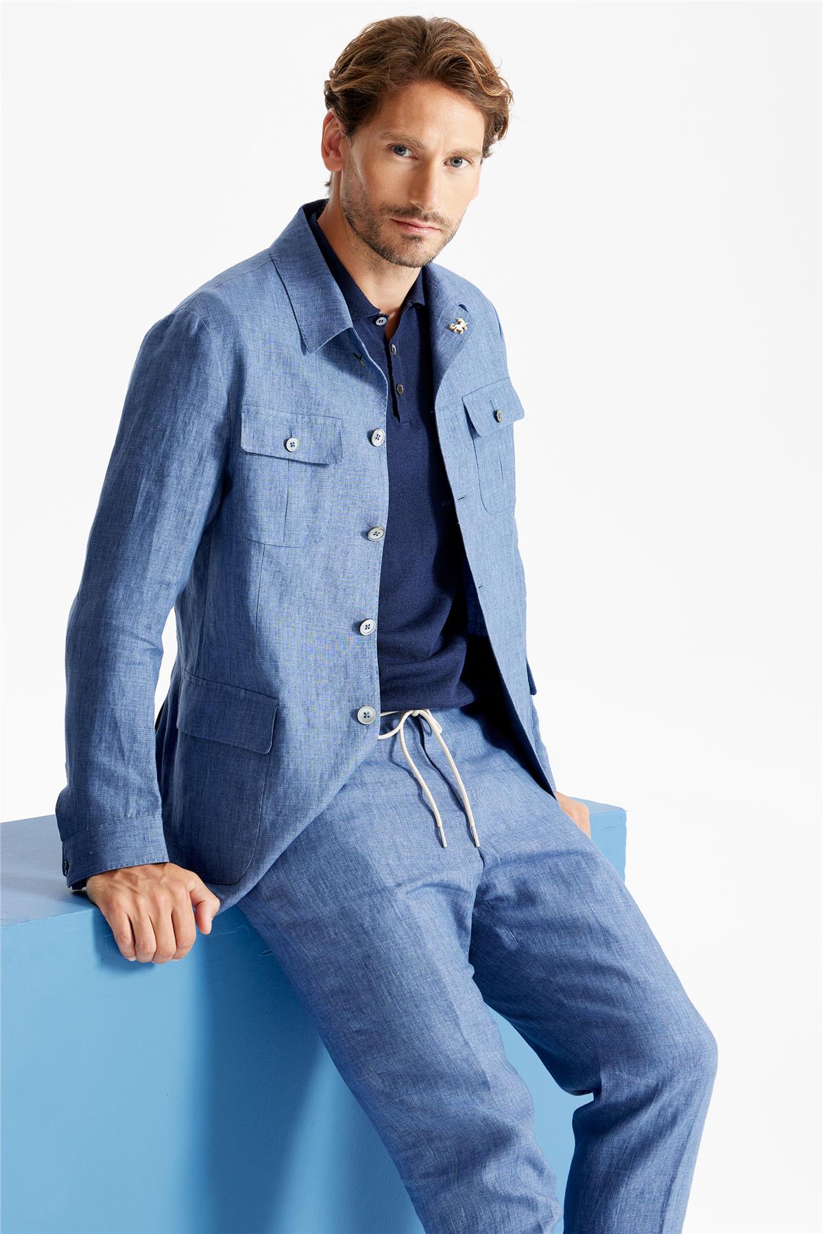 Mavi Keten Safari Ceket