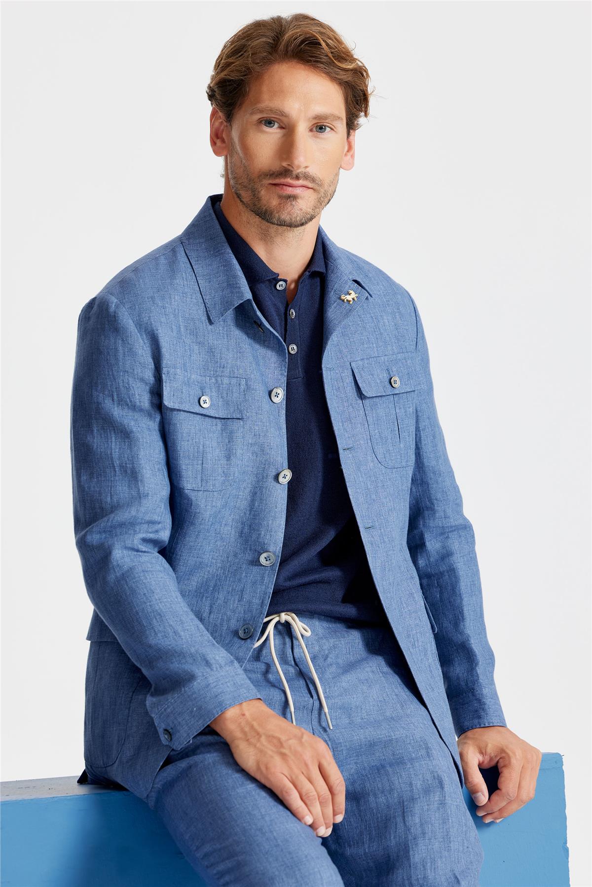 Mavi Keten Safari Ceket