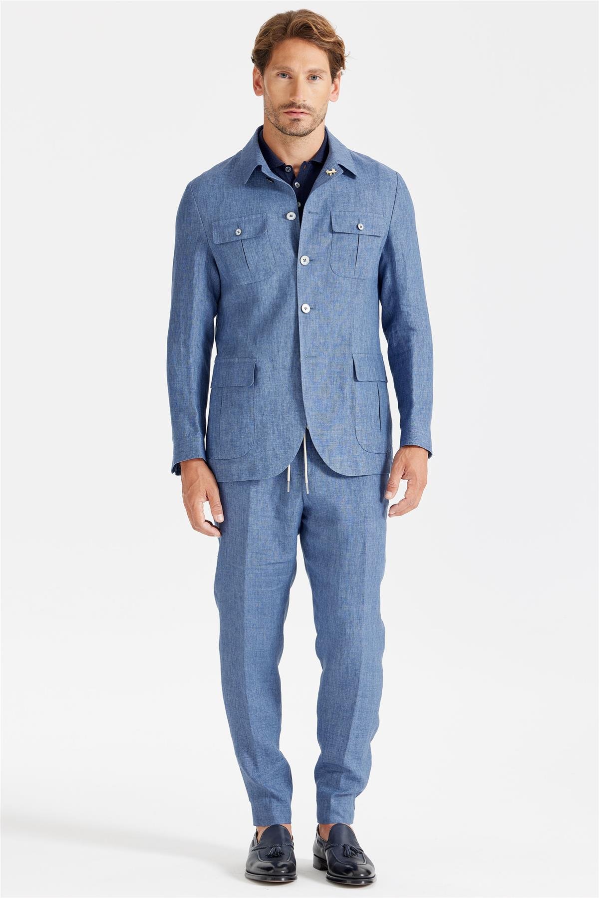 Mavi Keten Safari Ceket